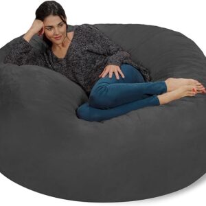Chill Sack Bean Bag Chair – 5′ Giant Memory Foam Lounge Chair with Soft Microfiber Cover – Cozy Furniture for Living Room, Dorm, & Kids’ Rooms – Comfortable 5 Ft, Microsuede Lounge Sofa, Charcoal